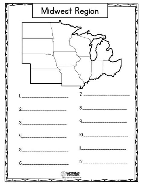 Midwest States Worksheet