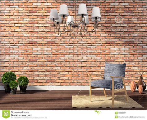 Modern Interior With Chair On Brick Wall Background Stock Illustration