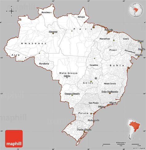 Gray Simple Map Of Brazil Cropped Outside
