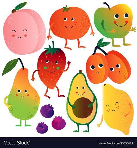 Funny Fruits And Vegetables Cartoon Characters Vector Image