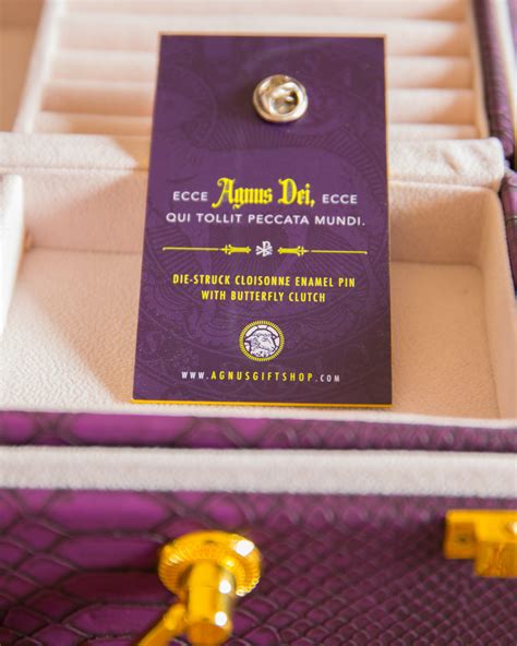 Agnus Dei Pin Mounted On Two Sided Purple Card Agnus Tshop