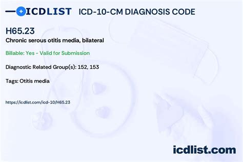 Icd 10 Cm Diagnosis Code H6523 Chronic Serous Otitis Media Bilateral