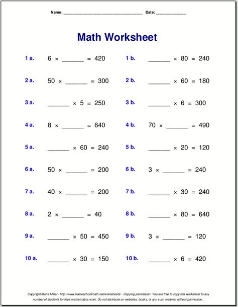 Multiplication Of Whole Numbers Worksheets For Grade 3