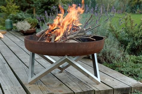 Modern Outdoor Patio Rust And Stainless Steel Fire Pit Parnidis Large