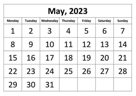 May Calendar 2023 Printable With Holidays Imagesee