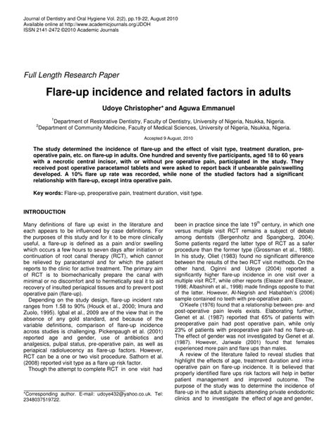Pdf Flare Up Incidence And Related Factors In Adults