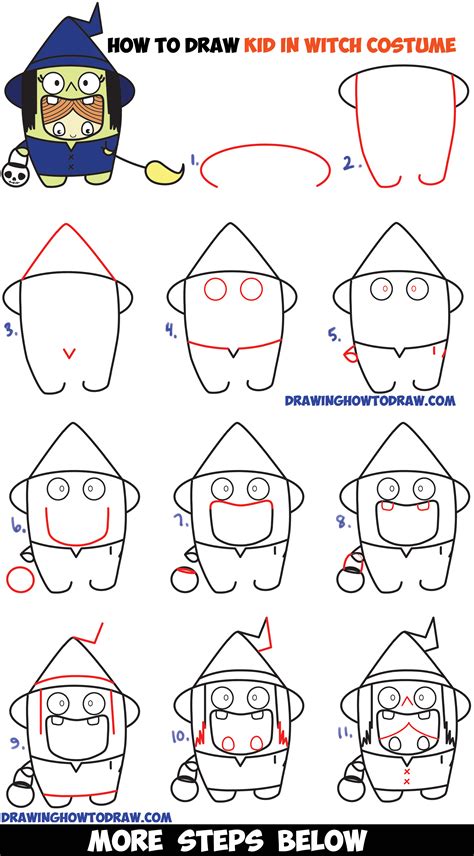 How To Draw A Kid In A Halloween Witch Costume Cute