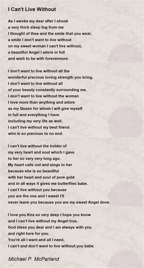 I Cant Live Without I Cant Live Without Poem By Michael P Mcparland