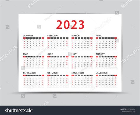 2023 Yearly Calendar 12 Months Yearly Stock Vector Royalty Free