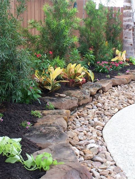 Rustic Flower Beds With Rocks In Front Of House Ideas Backyard Garden