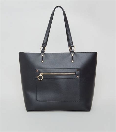 Black Leather Look Tote Bag New Look