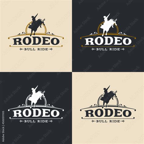 A Rodeo Logo With Western Design Elements And A Silhouette Cowboy Bull