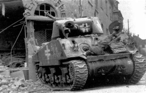 Captured M4 Sherman Destroyed By A M36 Jackson In Aschaffenburg