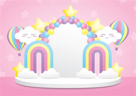 Cute Pastel Fantasy Kawaii Backdrop Stage 3d Illustration Vector On
