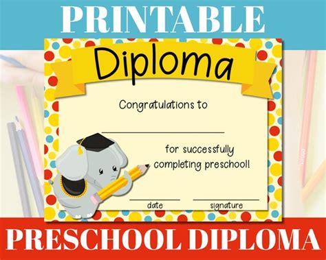 Printable Preschool Diploma Certificate Of Completion Etsy