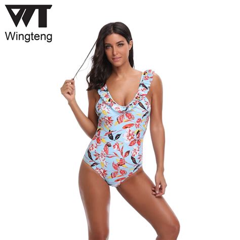 2018 one piece floral swimwear women brazilian bikini ruffle girls monokini bathing suit