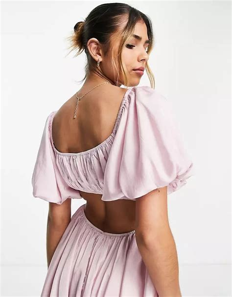 Love Triangle Milkmaid Mini Dress With Puff Sleeve In Baby Pink Asos