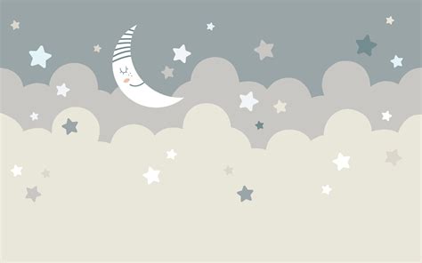 Moon Stars And Clouds Nursery Wallpaper Kids Room Stars Peel Etsy Norway