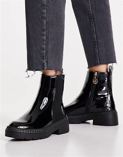 River Island Patent Chunky Chelsea Boot In Black Asos