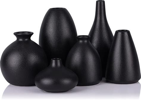 Set Of 6 Matte Black Small Vases For Flowers Ceramic Bud Vase Bulk Boho