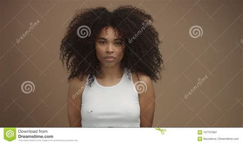 Mixed Race Black Woman Portrait With Big Afro Hair Curly Hair Stock Image Image Of African