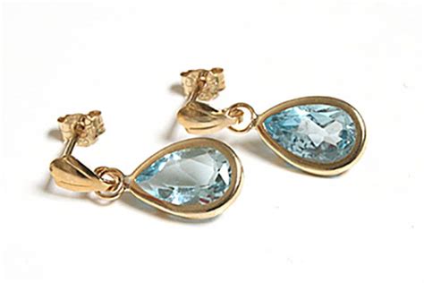 Solid Ct Gold Blue Topaz Teardrop Dangly Earrings With Free Etsy