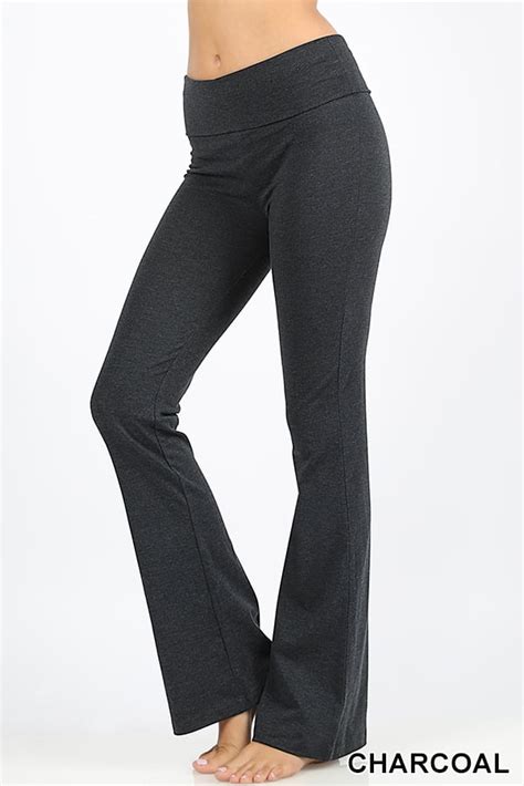 Premium Cotton Fold Over Yoga Flare Pants Everyday Leggings Stretchy