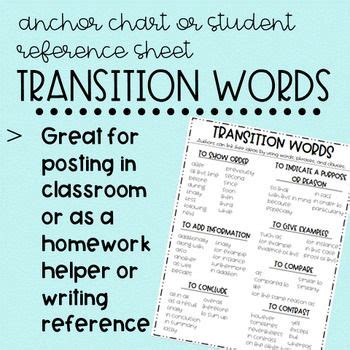 Transition Words Print Out Anchor Chart Writing Writing Anchor Charts