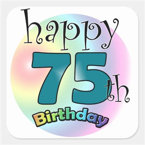 Happy 75th Birthday Blue Square Sticker