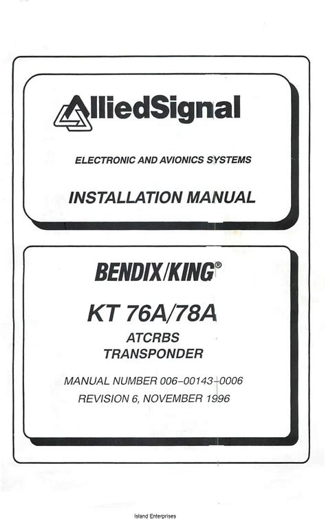 Bendix King Kt 76a 78a Atcrbs Transponder Installation Manual 006 00143