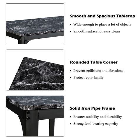 Costway 3 Piece Counter Height Dining Set Faux Marble Table 2 Chairs For Kitchen Bar Black