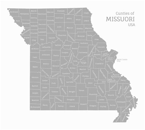 Hochgradig Detaillierte Graue Karte Von Missouri Us State Vektor