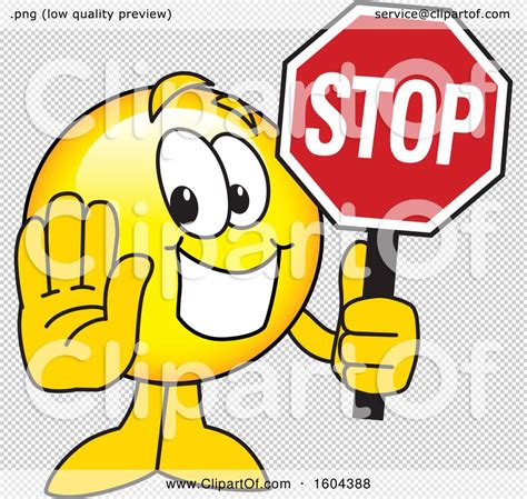 Clipart Of A Smiley Emoji School Mascot Character Holding A Stop Sign