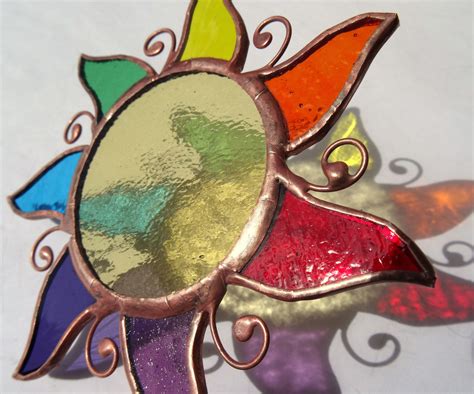 Stained Glass Rainbow Sun Suncatcher Antique Glass Etsy Australia Stained Glass Stained