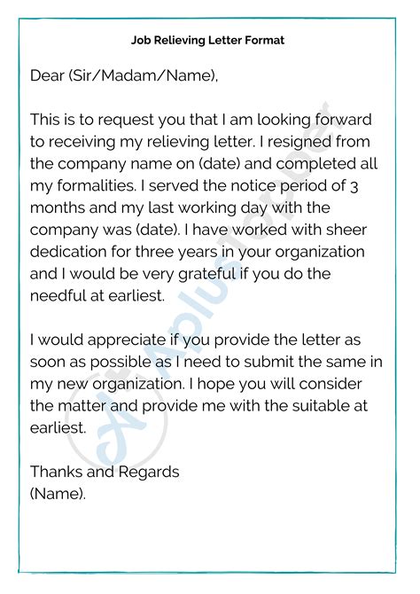 Relieving Letter Format Relieving Letter Format Templates And