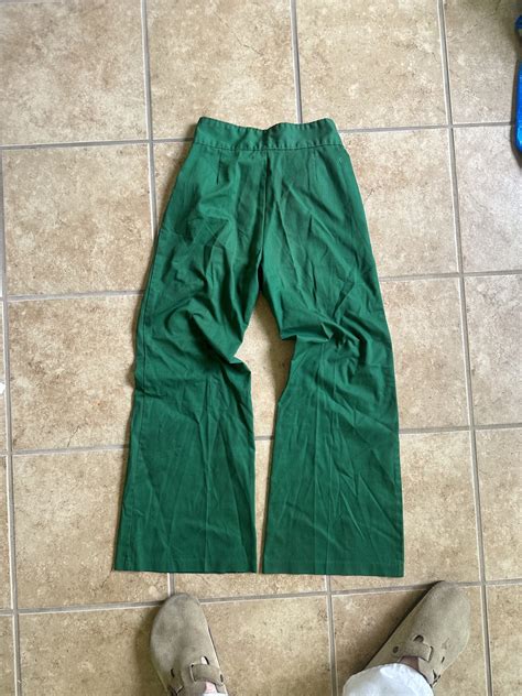Vintage 1970s Highwaisted Wide Flare Bellbottoms Green Slack Pants Size