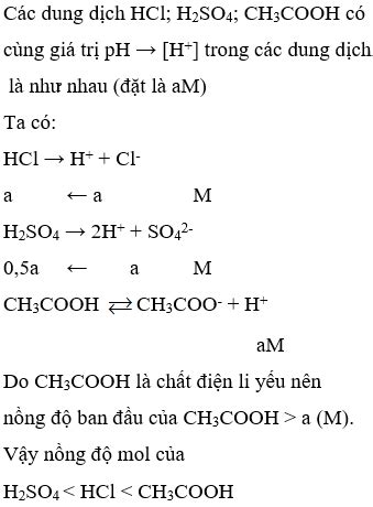 Cho các dung dịch HCl H SO và CH COOH có cùng giá trị pH Sự sắp xếp