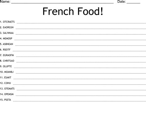 French Food Word Scramble Wordmint
