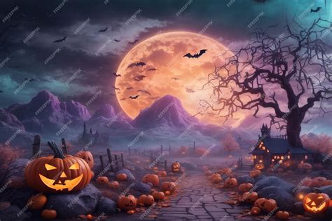 Premium Ai Image Pastel Halloween Landscape Background Halloween
