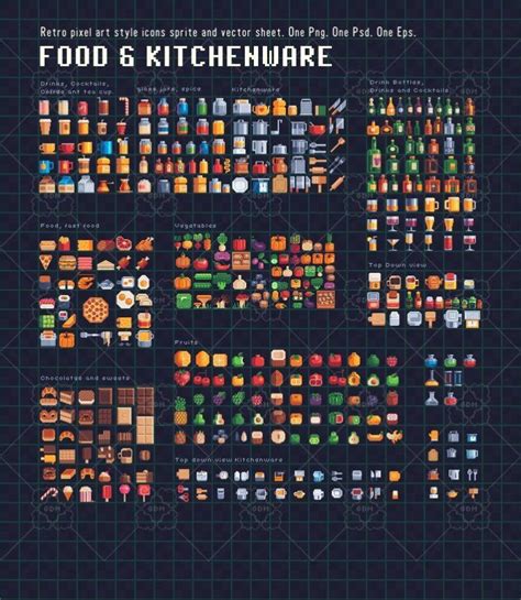 Food And Kitchenware Pixel Art Icons Gamedev Market Pixel Art Food