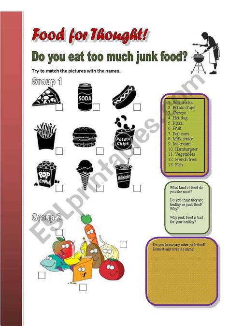 Healthy Food X Junk Food Esl Worksheet By Scheffer