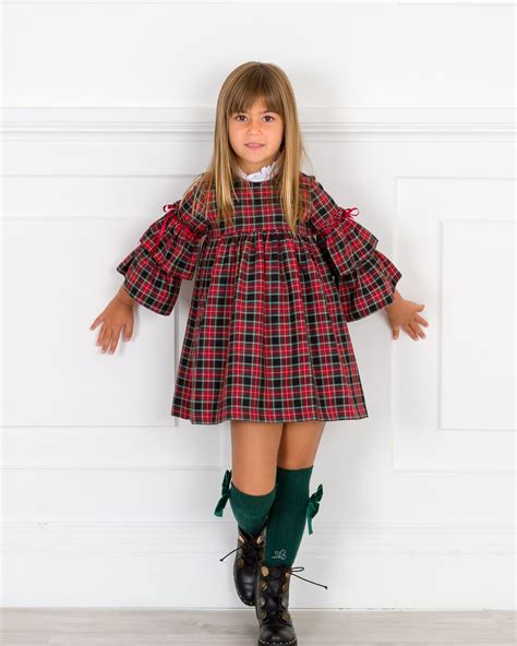 Girls Red Tartan Dress With Ruffle Sleeves Outfit Missbaby Vintage