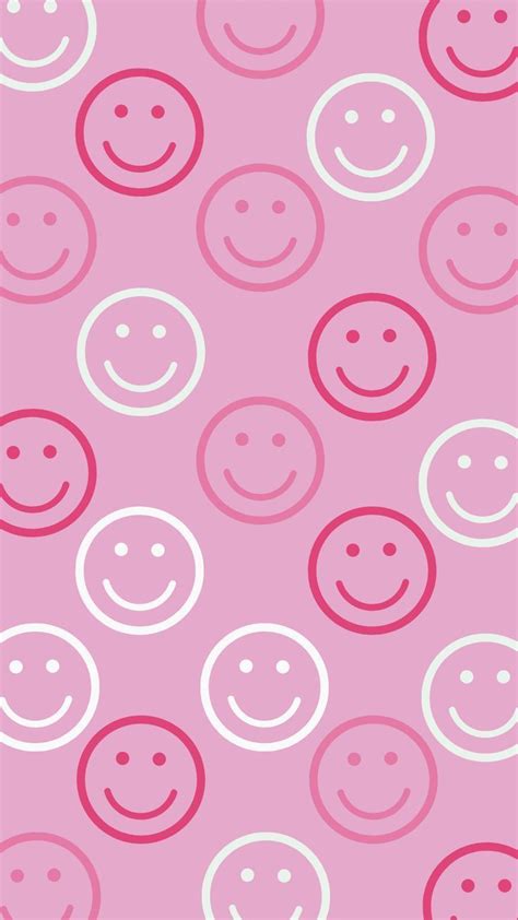 A Pink Background With White Circles And Smiling Faces