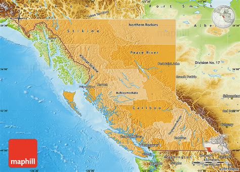 Political Shades Map Of British Columbia Physical Outside