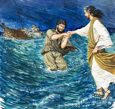 The Miracles Of Jesus Walking On Water Painting By Clive Uptton Pixels