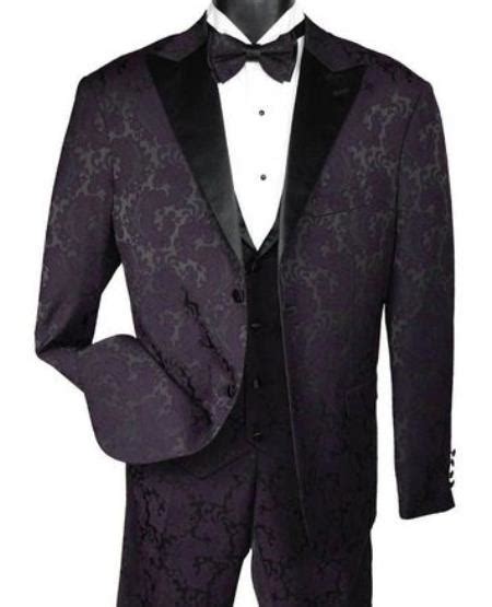 Mens Two Button Paisley Fashion Tuxedo Dark Purple Vest Bow
