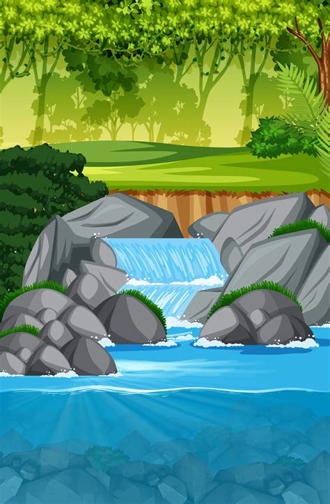 Beautiful Waterfall Landscape Scene 294210 Vector Art At Vecteezy