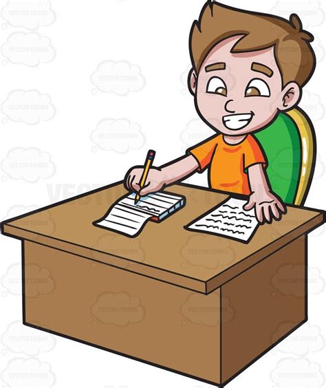 A Boy Taking Down Notes Cartoon Clip Art Kids Homework Stock Art