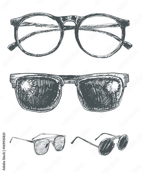 Set Of Eyeglasses And Sunglasses Fashion Vintage Elements Hand Drawn
