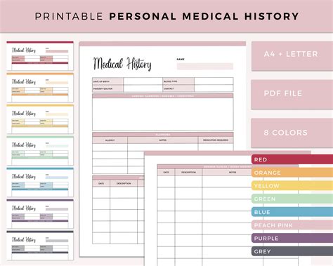 Printable Medical History Form Health Planner Insert Binder Etsy